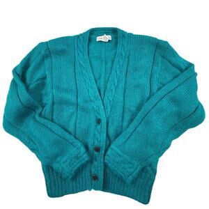 David Hollis Vintage Mohair Blend Cardigan Sweater Women's S Green Cozy 90s